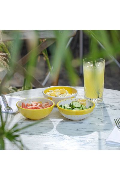 PINKU Ceramics Sunshine Handmade Ceramic Bowl Set of 3 - 13X5.5 cm (for Dessert, Jam, Olive, Cheese and Snack)