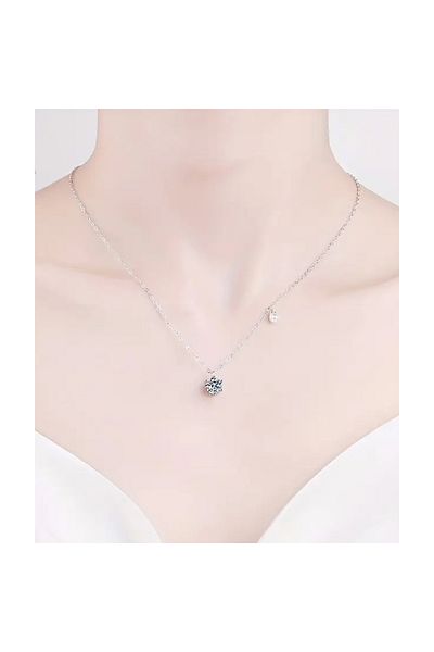OEM Classic silver necklace with moissanite diamond and white pearl