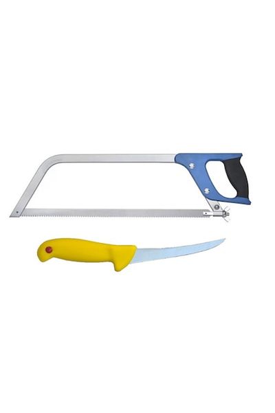Globalport Retail Butcher Set, R-gold Stainless Steel Boning Knife and Bone Saw, 450 Mm Blade, Rubberized Handle