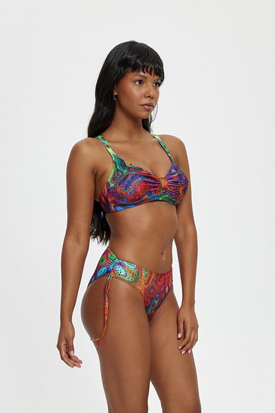 Louren Red Patterned, Adjustable, Thick Edge, Thin Sort, Coated Stone, Detailled, Collector Bikini Set