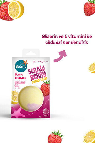 Balmy Çilek ve Limon Nem Bombası, Banyo Topu, Manikür Pedikür Topu 160 g