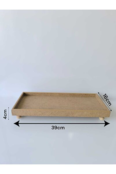 Home Ahşap- Boyanabilir- Dikdörtgen-dekoratif Ayaklı Sunumluk Tepsi