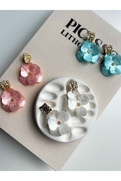 Lavienta Blue Flower Model 5 cm Large Vip Earrings
