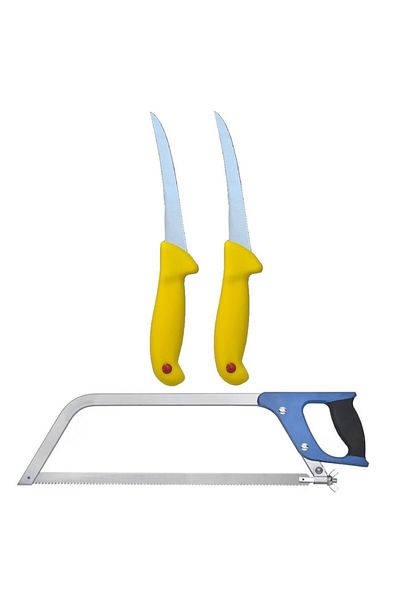 Globalport Retail Butchery Set: 2 R-gold Stainless Steel Boning Knives, Bone Saw, Blade 450 Mm