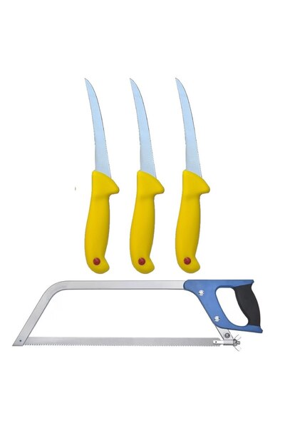 Globalport Retail Butchery Set: 3 Boning Knives R-gold Stainless Steel Bone Saw, Blade 450 Mm