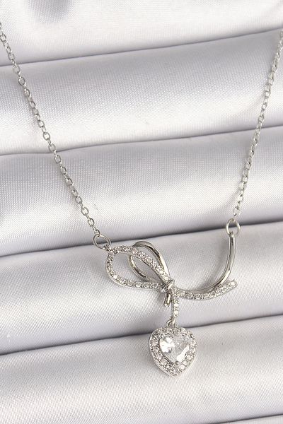 Skygo 316L Steel Silver Color Chain Zircon Stone Knot Dangle Heart Figure Women Necklace - Tj-Bko9856