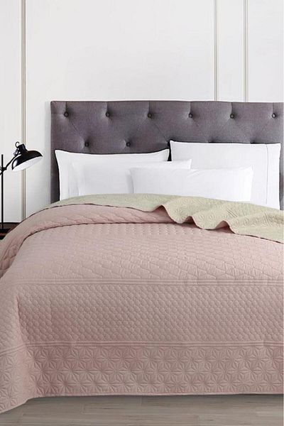 Çeyiz Diyarı Ultrasonic Quilted Doremi Double Sided Double Bed Cover Powder