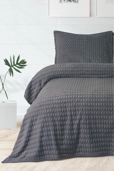 Çeyiz Diyarı Merinos Twist Single Blanket Set Anthracite