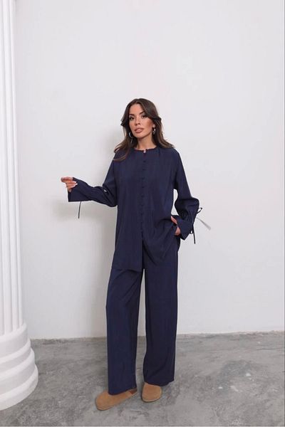 DEFNECE BUTİK Brit Buttoned Belted Double Suit - Navy Blue
