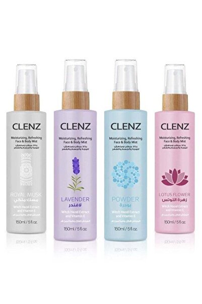 clenz مجموعة رذاذ بندق الساحرة (المسك الملكي، زهرة اللوتس، اللافندر، البودرة) - 150 مل × 4