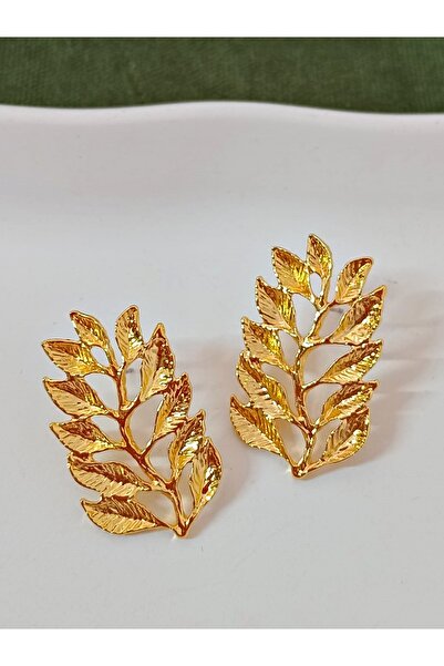 mos&more Gold Dalında Yapraklar Hafif Kadın Küpe
