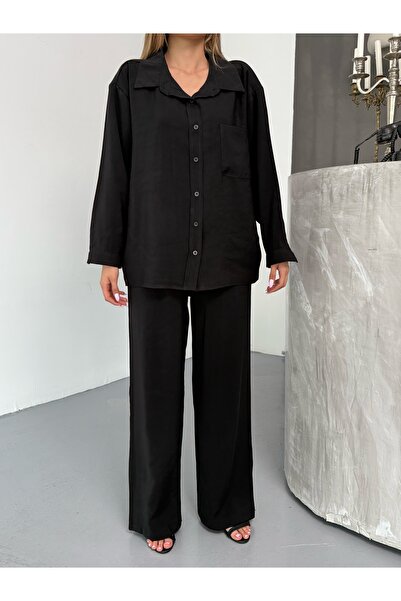 BEJNA Női fekete oversize modális ing nadrág szett