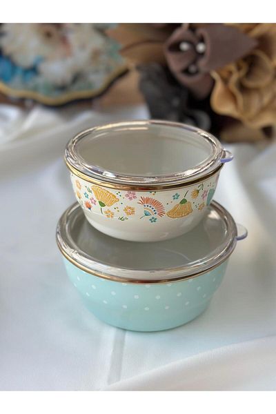 MD MİMOZA DEKOR Enamel Esperanza 2-Piece Storage Container