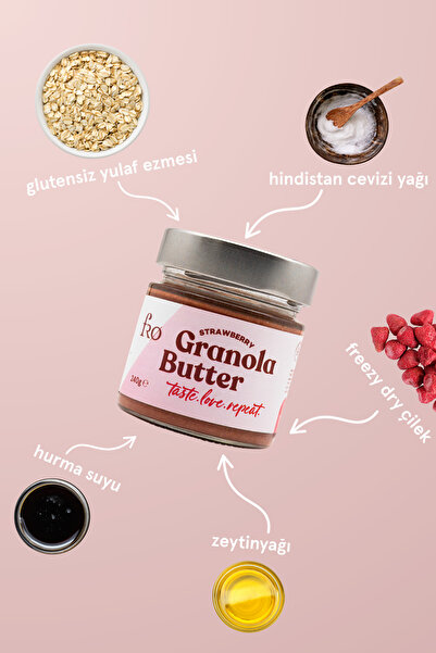 FRO 2'li Granola Butter Original Ve Çilekli Glutensiz Şekersiz Vegan Sürülebilir Kahvaltılık 2x240gr