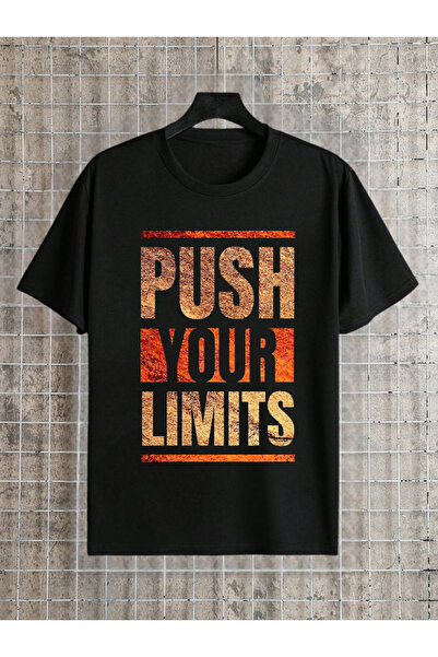 ELNOYA Unisex Black Oversize T-Shirt "Push Your Limits" Printed Comfortable Casual T-Shirt