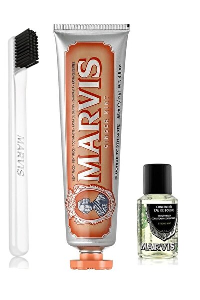 Marvis Ginger Mint Diş Macunu 85 ml Yumuşak Diş Fırçası Konsantre Ağız Gargarası 30 ml