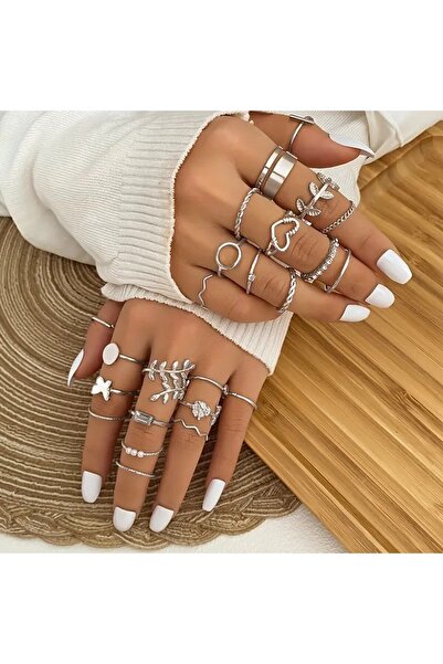 Le Manolia Accessories 24 Adet Eklem Yüzük Seti Çoklu Yüzük Ayarlanabilir Ekl...