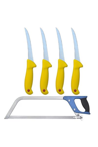 Globalport Retail Butchery Set: 4 R-gold Stainless Steel Boning Knives, Bone Saw, Blade 450 Mm