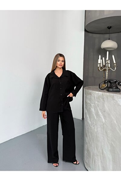 BEJNA Női fekete oversize modális ing nadrág szett