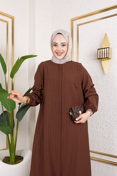 Tesettür Dünyası Large Size Suit with Concealed Zipper Tsd250170 Brown