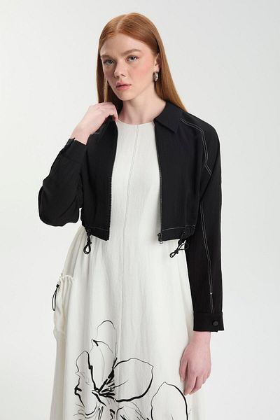 Zühre Floral Patterned Dress Jacket Black/Ecru Two Piece Set 1599