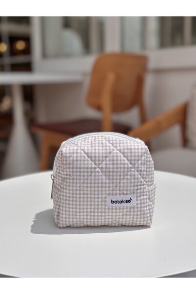 Batekso Brown Square Patterned Makeup Bag - Small Size