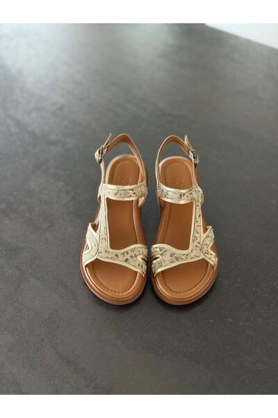 DİVA Κρεμ Χρυσός Δερμάτινο Ορθοπεδικό Σανδάλια