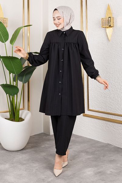 Tesettür Dünyası Buttoned Double Suit Tsd250172 Black