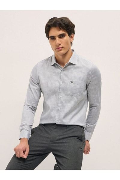 The Bear House Men's White Geometric Printed Tailored Fit Formal Shirt for Every Occasion
