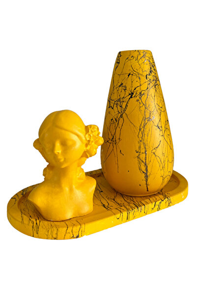 ardesta El Yapımı Mermer Desenli 3'lü Dekor Seti - Sunum Tabağı, Mini Vazo, K...