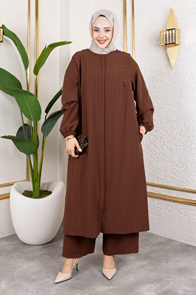 Tesettür Dünyası Large Size Suit with Concealed Zipper Tsd250170 Brown