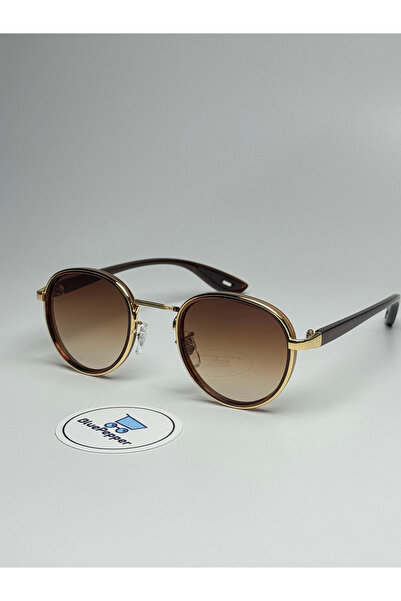 BluePepper نظارة شمسية رايفن براون بإطار ذهبي دائري 55-18-140