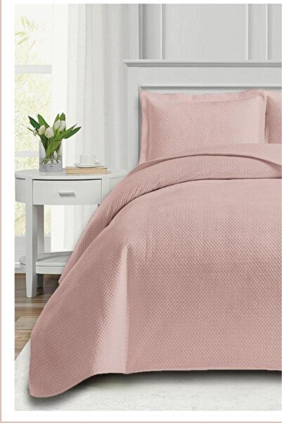 Çeyiz Diyarı Toskana Tek Kişilik Lüks Kadife Yatak Örtüsü Pudra