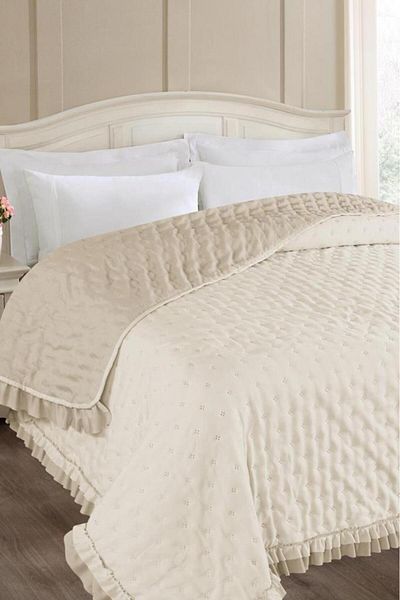 Çeyiz Diyarı Adriana Frilly Fiber Filled Double 200X220 cm Bedspread Beige
