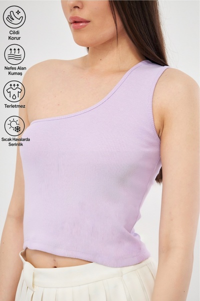 Kadın Tek Omuz Crop Bluz S/m/l Uyumlu