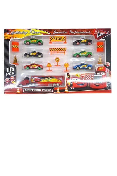 RACER I Chose I Bought Lightnin Truck Set Toy-49 6 Pieces Metal Cars with Traffic Signs 16 Pieces 3