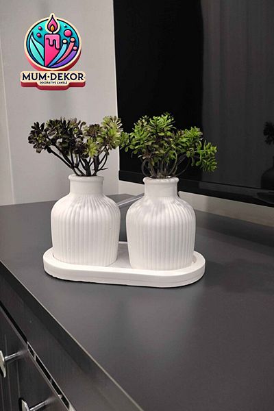EMG DEKOR Set of 2 Pampas Vases with Decorative Tray