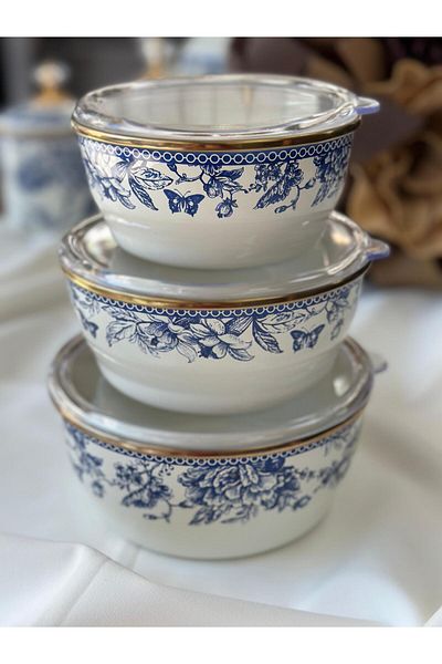 MD MİMOZA DEKOR Blue Life Enamel 3-Piece Storage Container