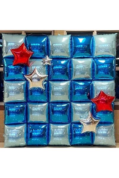 Party and Story Square Foil Balloon Backdrop Sky Blue 4pcs 37cm*37cm