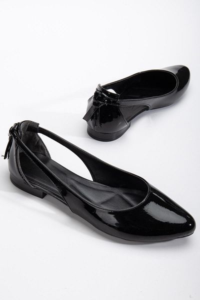 Dilimler Ayakkabı Women's Ballerinas Black Patent Leather Side Open