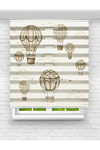 Mas Çocuk Odası İçin Sevimli Uçan Balon Temalı Dijital Baskılı Zebra Stor Perde