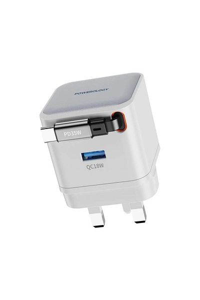 Powerology Powerology 35W GaN Dual-Port Charger with Retractable Cable