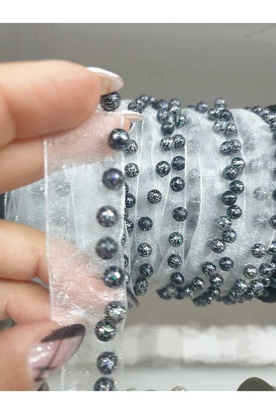 ESRA ŞELEM White Tulle Bias Glitter Ball Beaded Decorative Ribbon Sewing Accessory Applique