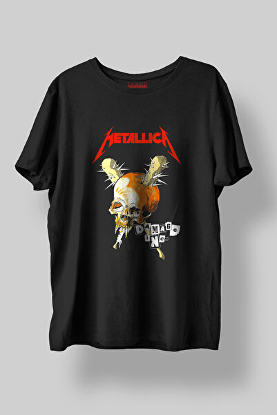 Sound Gorgeous تي شيرت ميتاليكا داماج إنك مطبوع بقصة عادية للجنسين باللون الأ...