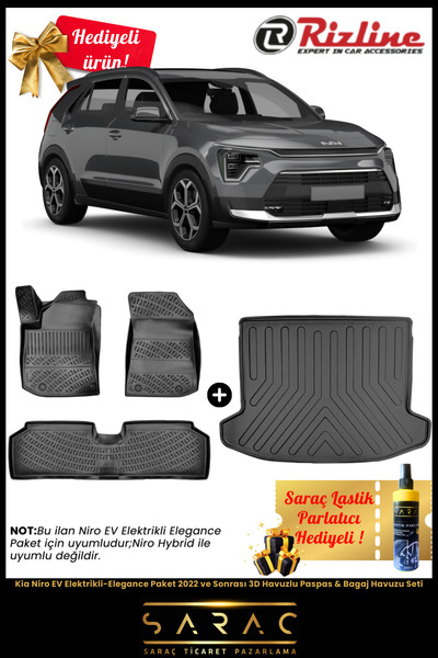 Rizline Kia Niro EV Elektrikli-Elegance Paket 2022 ve Sonrası Havuzlu Paspas ...