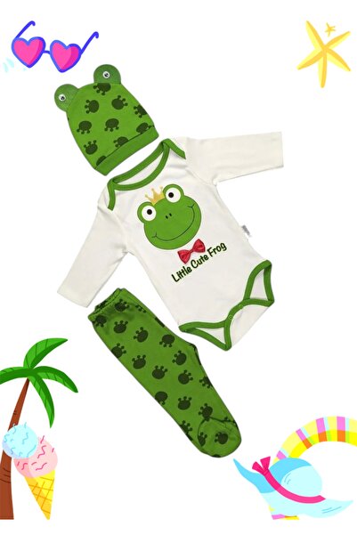 Avşar Baby Frog Patterned Best Top Quality 100% Cotton Domestic Production Bodysuit Set Models
