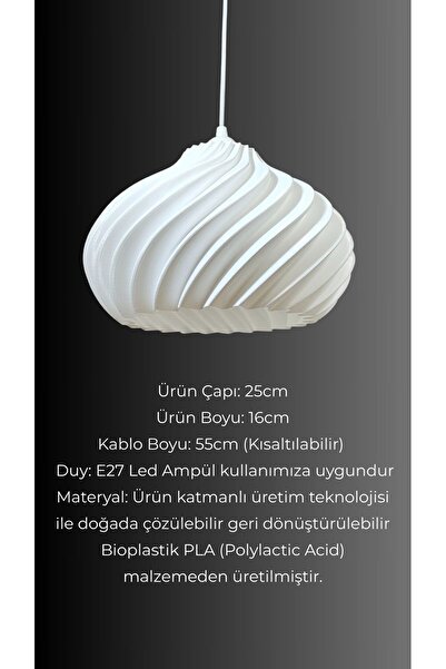 decory Yummy Beyaz Sarkıt Avize, Yatak Odası, Oturma Odası Tasarım Tekli Sarkıt Avize (Bioplastik) E27