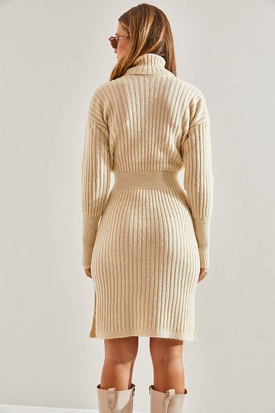 KURGAN TEKSTİL Women's Turtleneck Sweater Elastic Waist Dress