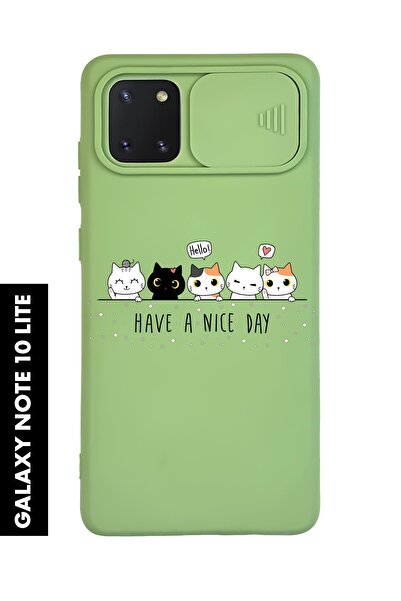 mooodcase Samsung Note 10 Lite Uyumlu Şirin Kedicikler Desenli Slider Kamera Korumalı Telefon Kılıfı