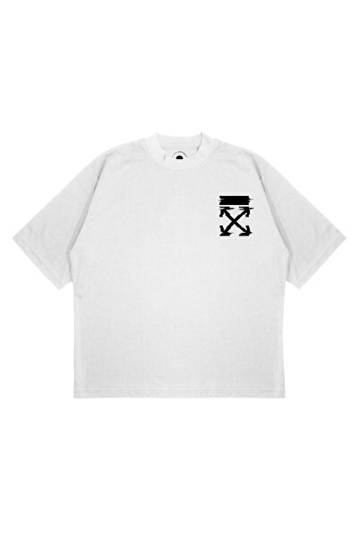 PURE EFFECT Unisex Oversize OFF WHITE GLITCH Baskılı Boxy Fit Kalın Kumaşlı (...